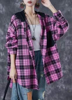 Rose Hooded Patchwork Plaid Coat