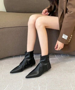 Ankle Boots Khaki Faux Leather Pointed Toe -Ada Fashion Women Splicing Ankle Boots Khaki Faux Leather Pointed Toe Ada Fashion 173753228