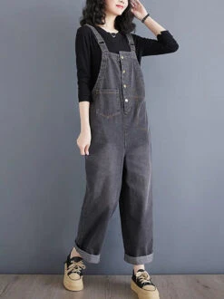 Women Solid Denim Jumpsuits -Ada Fashion Women Spring Vintage Solid Asymmetrical Denim Jumpsuits Ada Fashion 178553832