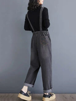Women Solid Denim Jumpsuits -Ada Fashion Women Spring Vintage Solid Asymmetrical Denim Jumpsuits Ada Fashion 178553974