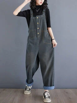 Women Solid Denim Jumpsuits -Ada Fashion Women Spring Vintage Solid Asymmetrical Denim Jumpsuits Ada Fashion 178554091