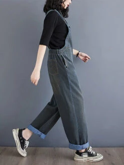 Women Solid Denim Jumpsuits -Ada Fashion Women Spring Vintage Solid Asymmetrical Denim Jumpsuits Ada Fashion 178554295