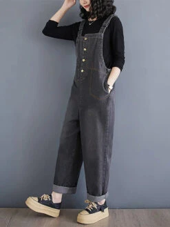 Women Solid Denim Jumpsuits -Ada Fashion Women Spring Vintage Solid Asymmetrical Denim Jumpsuits Ada Fashion 178554487