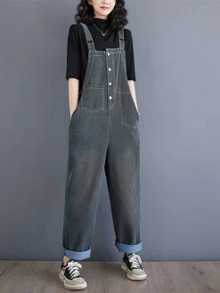 Women Solid Denim Jumpsuits -Ada Fashion Women Spring Vintage Solid Asymmetrical Denim Jumpsuits Ada Fashion 178554560