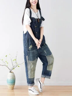Women Spliced Denim Jumpsuits -Ada Fashion Women Spring Worn Spliced Denim Jumpsuits Ada Fashion 177667250