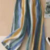 Women Striped Pockets Patchwork Linen Wide Leg Pants Summer LY7137 -Ada Fashion Women Striped Pockets Patchwork Linen Wide Leg Pants Summer1