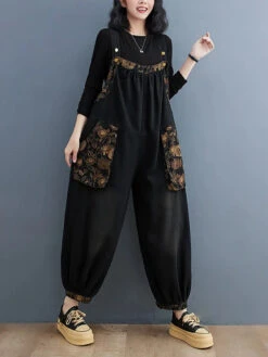 Women Spliced Winter Denim Jumpsuits -Ada Fashion Women Vintage Floral Spliced Winter Denim Jumpsuits Ada Fashion 177767881