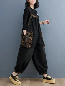 Women Spliced Winter Denim Jumpsuits -Ada Fashion Women Vintage Floral Spliced Winter Denim Jumpsuits Ada Fashion 177767950