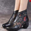 Women Leather Jacquard Ankle Boots