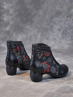 Women Leather Jacquard Ankle Boots -Ada Fashion Women Vintage Leather Flower Jacquard Ankle Boots Ada Fashion 177675460
