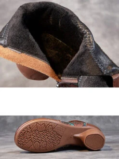 Women Leather Jacquard Ankle Boots -Ada Fashion Women Vintage Leather Flower Jacquard Ankle Boots Ada Fashion 177675794