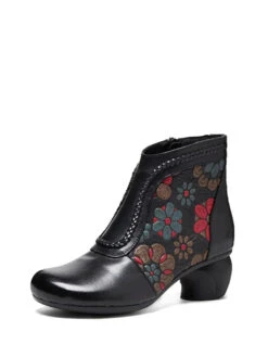 Women Leather Jacquard Ankle Boots -Ada Fashion Women Vintage Leather Flower Jacquard Ankle Boots Ada Fashion 177675956