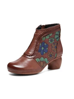 Women Leather Jacquard Ankle Boots -Ada Fashion Women Vintage Leather Flower Jacquard Ankle Boots Ada Fashion 177676274