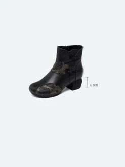 Women Leather Flower Spliced Ankle Boots -Ada Fashion Women Vintage Winter Leather Flower Spliced Ankle Boots Ada Fashion 178012589