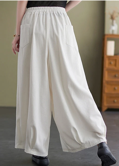 Women White Oversized Draping Cotton Pants Summer LY7310 5 Women White Oversized Draping Cotton Pants Summer LY7310 - Image 3