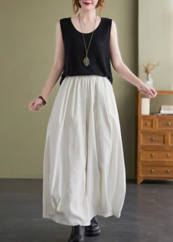 Women White Oversized Draping Cotton Pants Summer LY7310