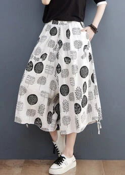 Women White Print Tie Crop Pants Summer LY4951