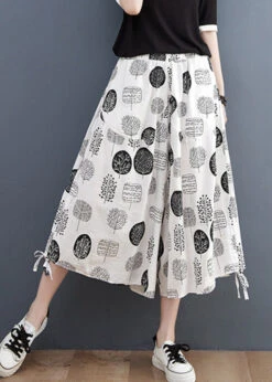 Women White Print Tie Crop Pants Summer LY4951 -Ada Fashion Women White Print Tie Crop Pants Summer3