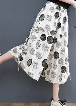 Women White Print Tie Crop Pants Summer LY4951 -Ada Fashion Women White Print Tie Crop Pants Summer4