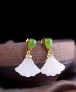 Women White Sterling Silver Inlaid Jade Fan Shaped Drop Earrings LY8560 -Ada Fashion Women White Sterling Silver Inlaid Jade Fan Shaped Drop Earrings Ada Fashion 150911027
