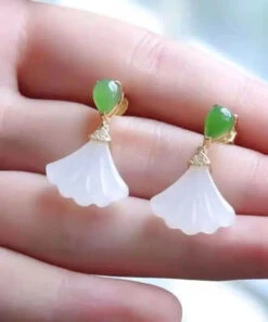 Women White Sterling Silver Inlaid Jade Fan Shaped Drop Earrings LY8560 -Ada Fashion Women White Sterling Silver Inlaid Jade Fan Shaped Drop Earrings Ada Fashion 150911169