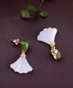 Women White Sterling Silver Inlaid Jade Fan Shaped Drop Earrings LY8560 -Ada Fashion Women White Sterling Silver Inlaid Jade Fan Shaped Drop Earrings Ada Fashion 150911286