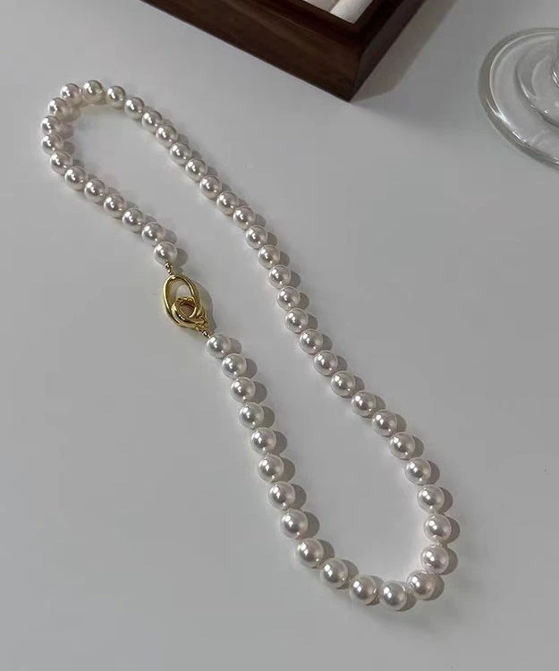 Women White Sterling Silver Overgild Pearl Beading Gratuated Bead Necklace GH1021 3 Women White Sterling Silver Overgild Pearl Beading Gratuated Bead Necklace GH1021