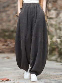 Women Fleece-lined Loose Harem Pants -Ada Fashion Women Winter Ramie Fleece lined Loose Harem Pants Ada Fashion 177750115