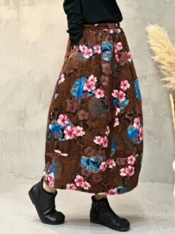 Women Flower A-shape Padded Skirt -Ada Fashion Women Winter Retro Flower A shape Padded Skirt Ada Fashion 178180035