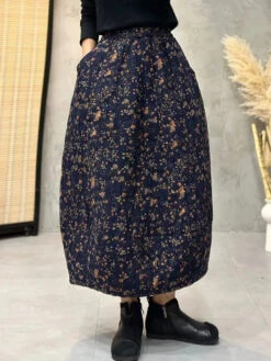 Women Flower A-shape Padded Skirt -Ada Fashion Women Winter Retro Flower A shape Padded Skirt Ada Fashion 178180270