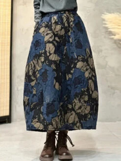 Women Flower A-shape Padded Skirt -Ada Fashion Women Winter Retro Flower A shape Padded Skirt Ada Fashion 178180374