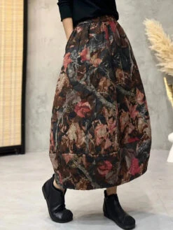 Women Flower A-shape Padded Skirt -Ada Fashion Women Winter Retro Flower A shape Padded Skirt Ada Fashion 178180476