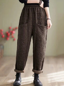 Women Solid Cotton Loosee Padded Harem Pants