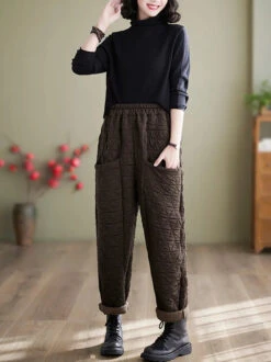 Women Solid Cotton Loosee Padded Harem Pants -Ada Fashion Women Winter Solid Cotton Loosee Padded Harem Pants Ada Fashion 177770427