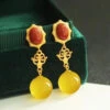 Sterling Silver Overgild Agate Beeswax Drop Earrings -Ada Fashion Women Yellow Sterling Silver Overgild Agate Beeswax Drop Earrings Ada Fashion 177864626