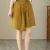 Yellow Asymmetrical Button Wide Leg Shorts LY4973 -Ada Fashion Yellow Asymmetrical Button Wide Leg Shorts1