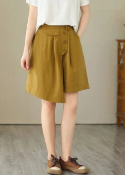 Yellow Asymmetrical Button Wide Leg Shorts LY4973