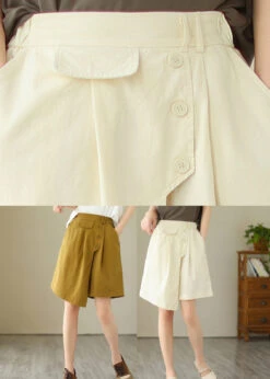 Yellow Asymmetrical Button Wide Leg Shorts LY4973 -Ada Fashion Yellow Asymmetrical Button Wide Leg Shorts5