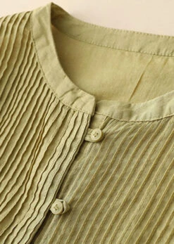 Yellow Patchwork Linen Blouses Button Wrinkled Bracelet Sleeve LY7169 -Ada Fashion Yellow Patchwork Linen Blouses Button Wrinkled Bracelet Sleeve3