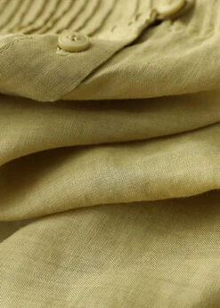 Yellow Patchwork Linen Blouses Button Wrinkled Bracelet Sleeve LY7169 -Ada Fashion Yellow Patchwork Linen Blouses Button Wrinkled Bracelet Sleeve4
