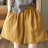 Yellow Pockets Elastic Waist Linen Shorts Summer LY0223 1 Yellow Pockets Elastic Waist Linen Shorts Summer LY0223 -Ada Fashion Yellow Pockets Elastic Waist Linen Shorts Summer1