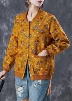 Print Warm Fleece Jacket Pockets