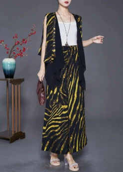 Yellow Striped Cotton Vest And Pants Two-Piece Set Asymmetrical Design Fall ML0320 -Ada Fashion Yellow Striped Cotton Vest And Pants Two Piece Set Asymmetrical Design Fall Ada Fashion 161844470