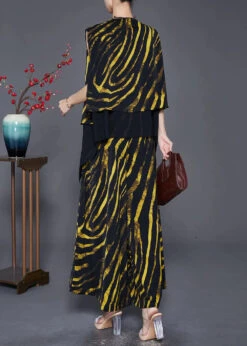 Yellow Striped Cotton Vest And Pants Two-Piece Set Asymmetrical Design Fall ML0320 -Ada Fashion Yellow Striped Cotton Vest And Pants Two Piece Set Asymmetrical Design Fall Ada Fashion 161844524