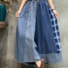 Casual Drawstring Elasticity Plaid Split-Joint Ninth Denim Pants LY3920